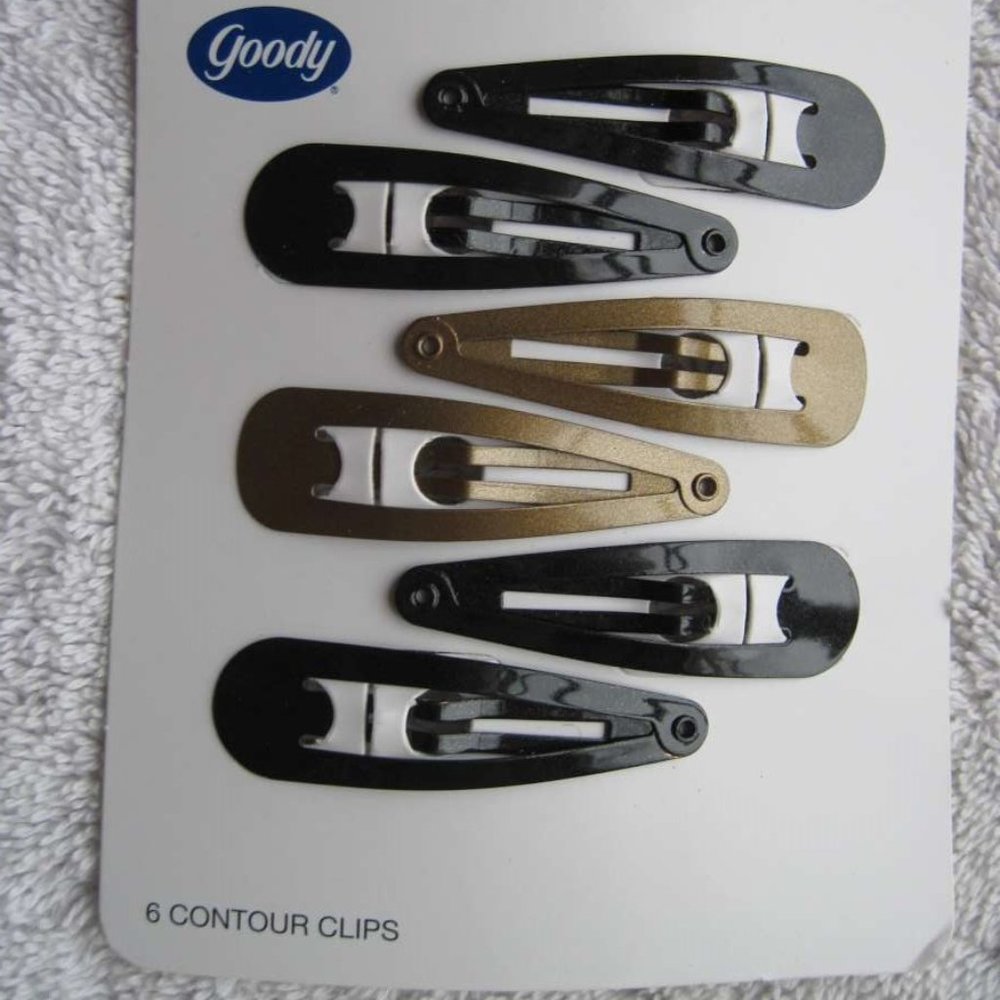 6 Goody Shiny Painted Metal Hair Contour Snap Clips Black Dark Gold Blonde 2007